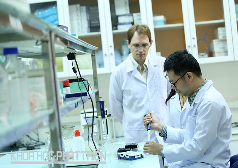 Nghiên cứu viên làm việc tại Phòng thí nghiệm Sinh học phân tử, Đại học Duy Tân, Đà Nẵng. Ảnh: Lê Phượng
