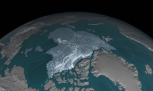 Diện tích băng ở Bắc Cực và khu vực Bắc Băng Dương đang không ngừng bị thu hep. Ảnh:NASA.