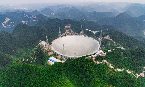 FAST là kính viễn vọng vô tuyến lớn nhất thế giới nằmtại lòng chảo đá vôi thuộc huyện Bình Đường, tỉnh Quý Châu, Tây Nam Trung Quốc. Ảnh:Tân Hoa