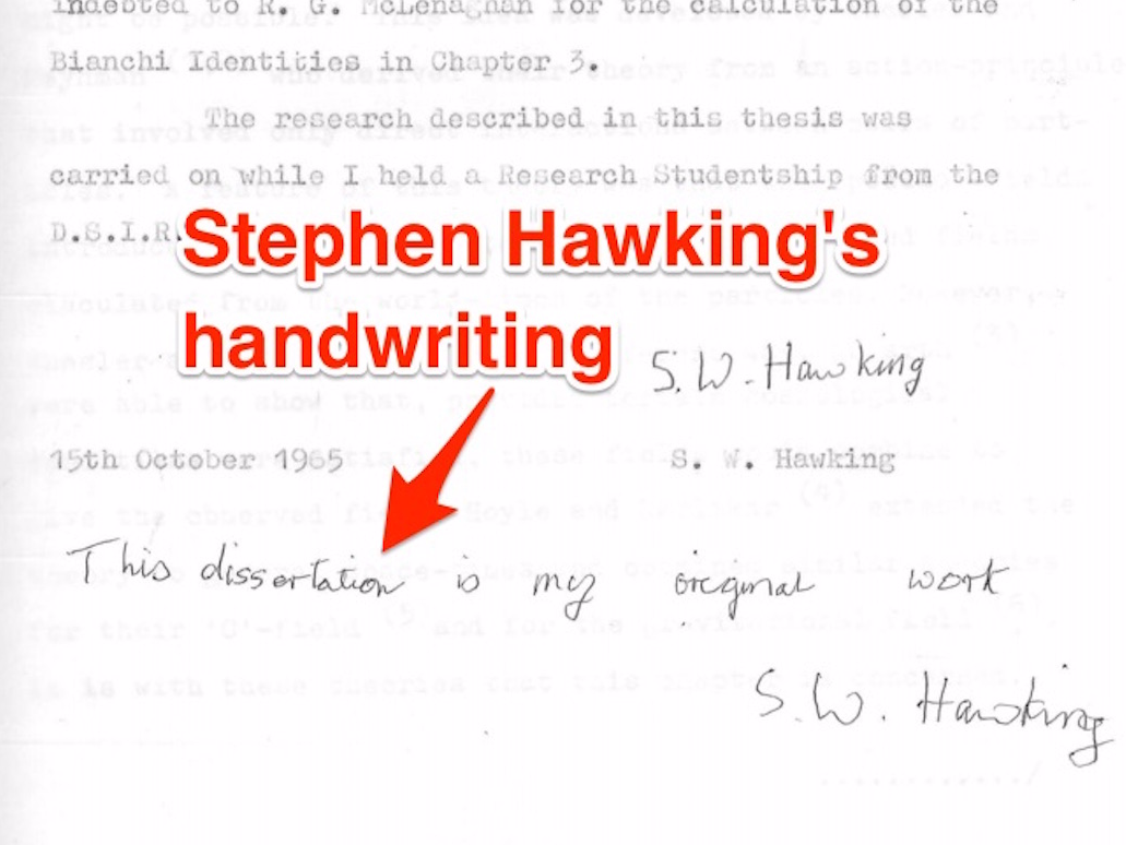 Tuyên bố viết tay của Stephen Hawking. Ảnh: Cambridge University Library
