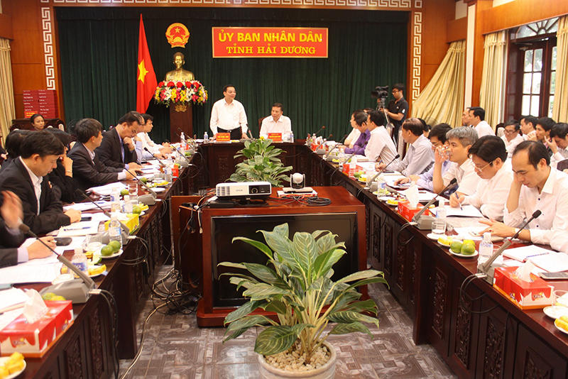 Toàn cảnh buổi làm việc của Bộ trưởng Bộ KH&CN Chu Ngọc Anh làm việc với tỉnh Hải Dương. Ảnh: Đăng Minh.