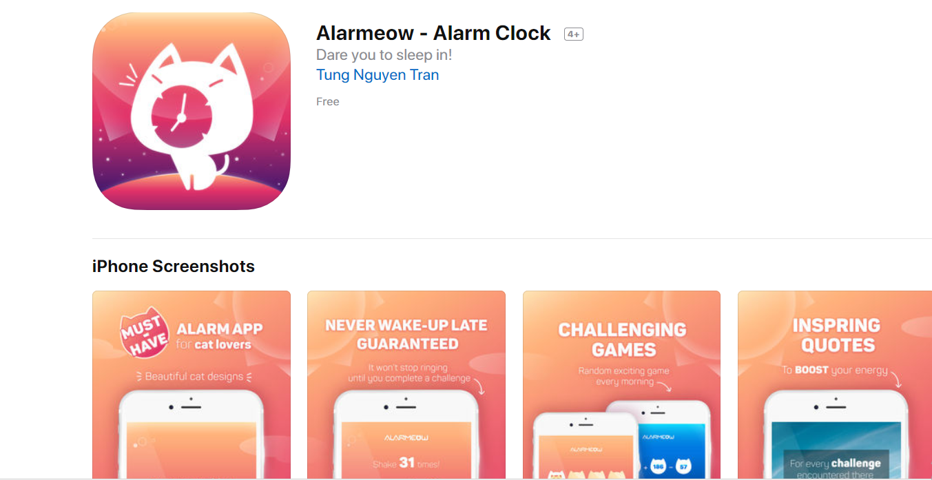 Ứng dụng Alarmeow trên kho ứng dụng App Store.