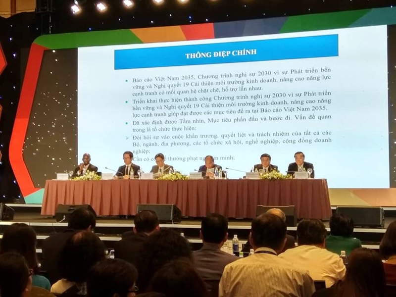 Hội nghị Toàn quốc về Phát triển Bền vững 2018 với chủ đề "Nâng cao năng lực cạnh tranh, hiện thực hóa các Mục tiêu Phát triển Bền vững trong thời kỳ Các mạng Công nghiệp 4.0" được tổ chức tại Hà Nội vào ngày 5/7. Ảnh: Quốc Hùng.