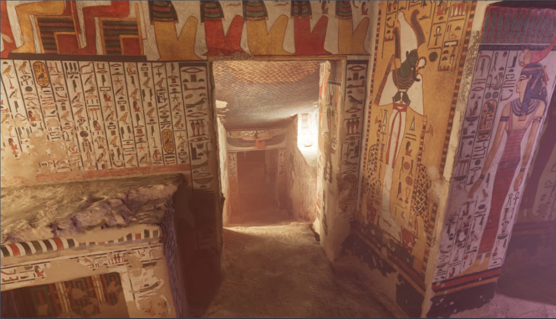 Hình ảnh bên trong khu lăng mộ Nefertari, hiển thị nhờ công nghệ thực tế ảo. Ảnh: Curiosity Stream 