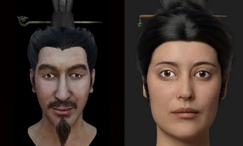 Gương mặt phục dựng của hai người nghi là con trai và phi tần của hoàng đế Tần Thủy Hoàng. Ảnh: SCMP.