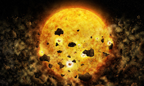 Minh họa quá trình ngôi sao trẻ RW Aur A "nuốt" mảnh vụn của hành tinh. Ảnh: NASA/CXC/M.Weiss.