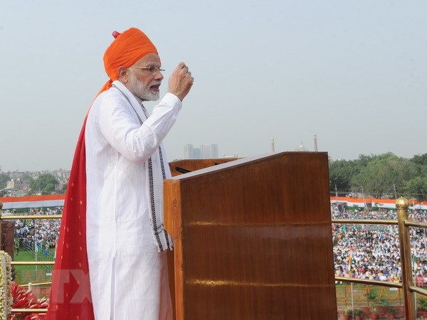 Thủ tướng Ấn Độ Narendra Modi trong bài phát biểu nhân dịp kỷ niệm 72 năm Ngày Độc lập. (Nguồn: THX/TTXVN)