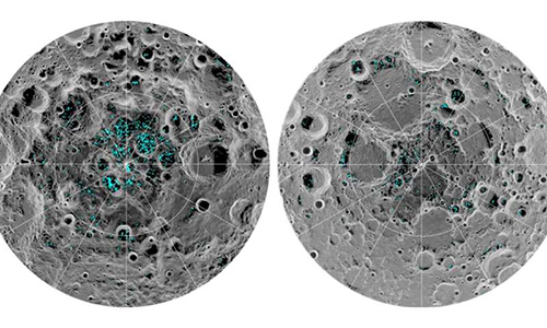 Phần lớn băng được tìm thấy ở hai cực của Mặt Trăng. Ảnh: NASA.