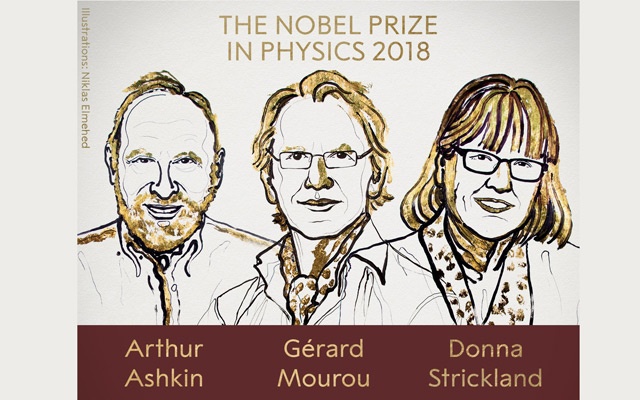 Ba nhà vật lý đạt giải Nobel 2018. Ảnh: Quỹ Nobel. 
