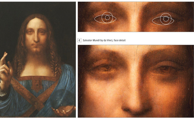 Leonardo đã sử dụng hình ảnh của chính mình làm khuôn mặt của Chúa trong kiệt tác Salvator Mundi và hai con ngươi được thể hiện phân tuyến - Ảnh từ Đại học City, Luân Đôn