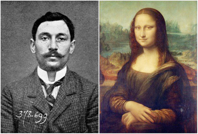 Tên trộm Vincenzo Perugia (bên trái) và bức họa Mona Lisa. Ảnh: Goran Blazeski