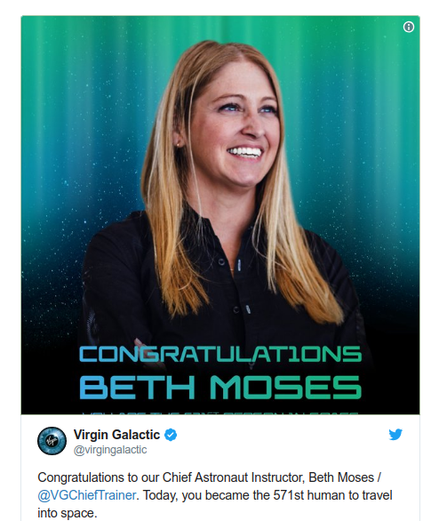 Beth trở thành người phụ nữ đầu tiên bay vào quỹ đạo trên một phi thuyền thương mại của Mỹ. Ảnh: Twitter.