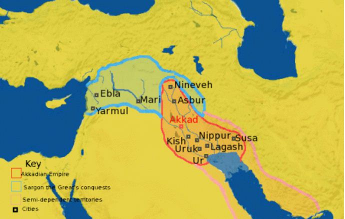 Bản đồ Đế quốc Akkad. Ảnh: Wikimedia.