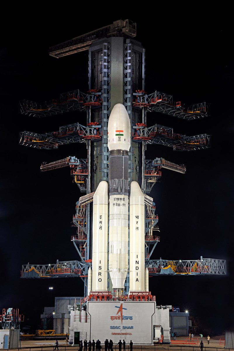 Tên lửa đẩy GSLV Mk III mang theo Chandrayaan-2 được đặt trên bệ phóng tại Trung tâm Vũ trụ Satish Dhawan, Ấn Độ. Nguồn: ISRO.