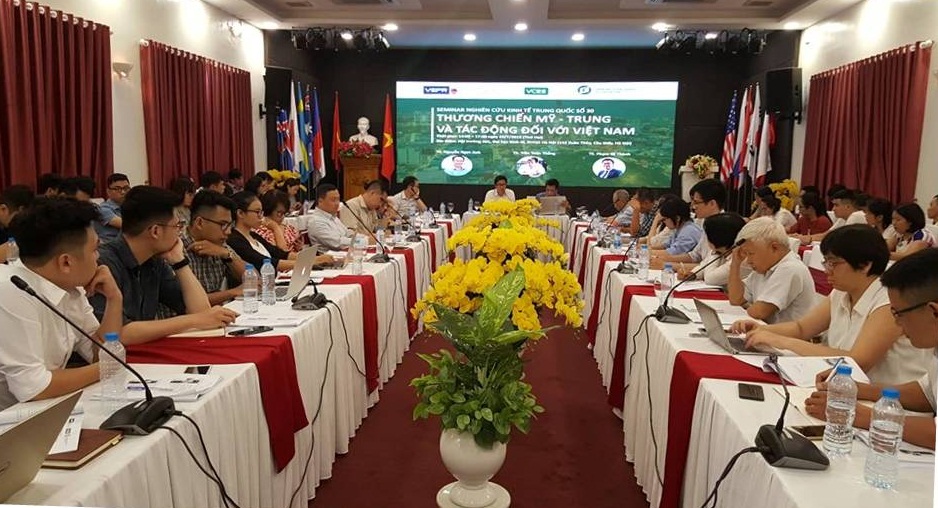 Toàn cảnh buổi hội thảo chuyên đề ngày 29/7 về “Thương chiến Mỹ - Trung và tác động đối với Việt Nam”. | Nguồn VCES