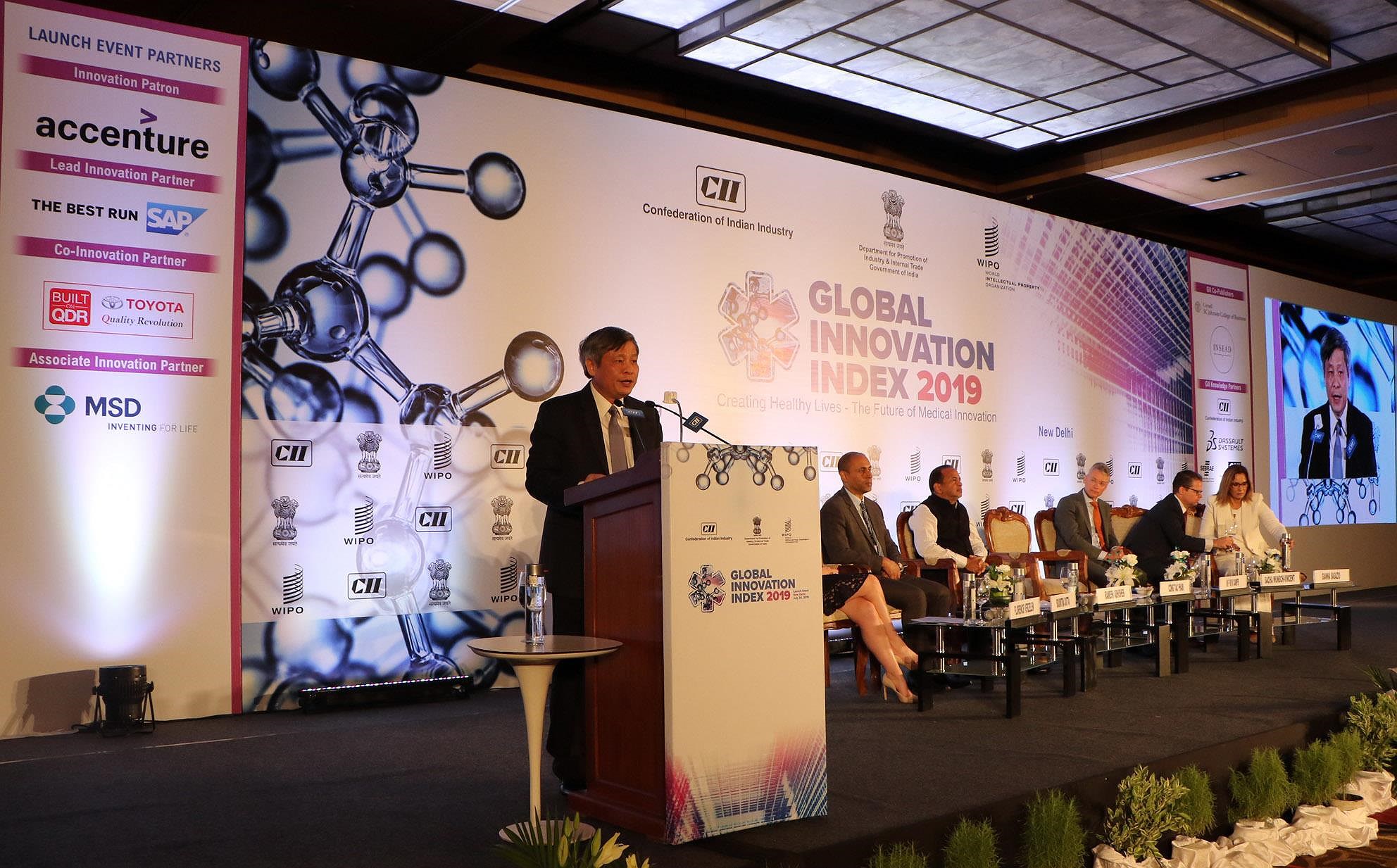 Thứ trưởng Bộ KH&CN Phạm Công Tạc phát biểu tại buổi lễ công bố GII 2019 ở New Delhi, Ấn Độ.