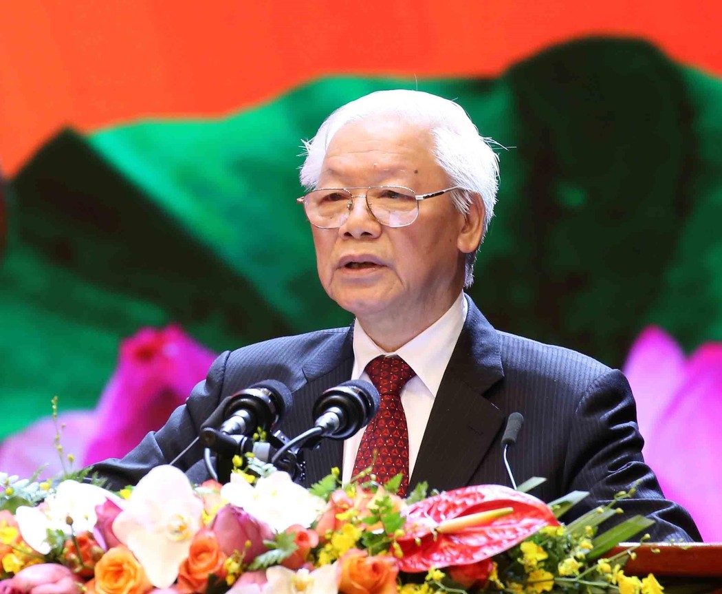 Tổng Bí thư, Chủ tịch nước Nguyễn Phú Trọng phát biểu tại Lễ kỷ niệm cấp Quốc gia 50 năm thực hiện Di chúc của Chủ tịch Hồ Chí Minh. Ảnh: LC