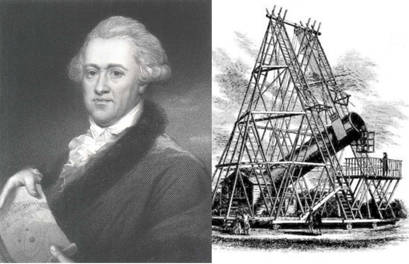 William Herschel và kính thiên văn do ông tự chế tạo. Ảnh: History.