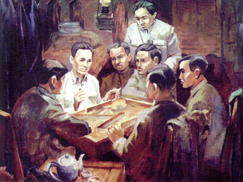  Đại hội đại biểu lần thứ nhất Đảng Cộng sản Đông Dương đã được tổ chức tại phố Quan Công, Macau, từ 27 đến 31/03/1935. Ký họa: baoapbac.vn.