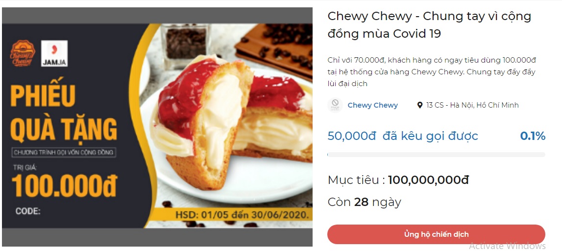  Một chiến dịch gọi vốn của hãng bánh Chewy Chewy.  