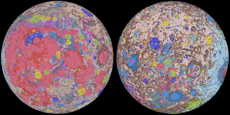 Bản đồ địa chất của Mặt trăng. Ảnh: USGS.