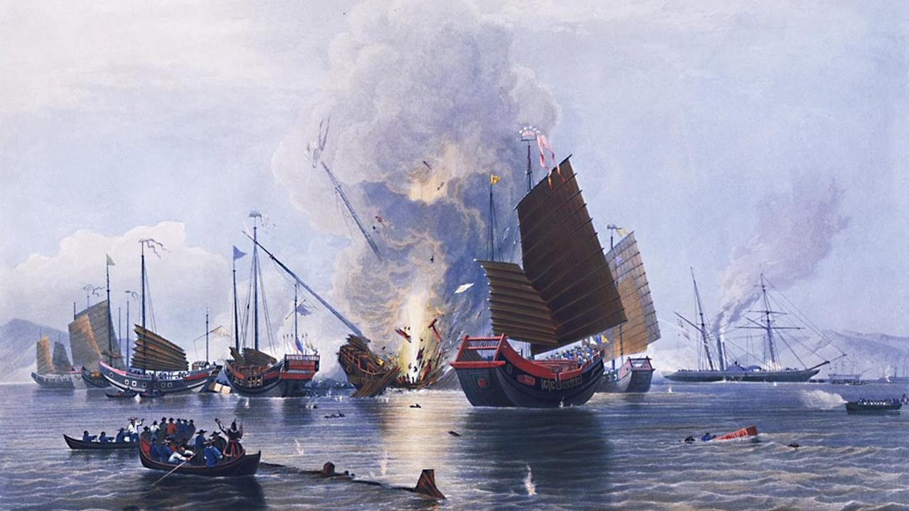 Bức tranh mô tả cuộc chiến tranh nha phiến lần thứ nhất giữa Anh và Trung Quốc. Ảnh: Edward Duncan.
