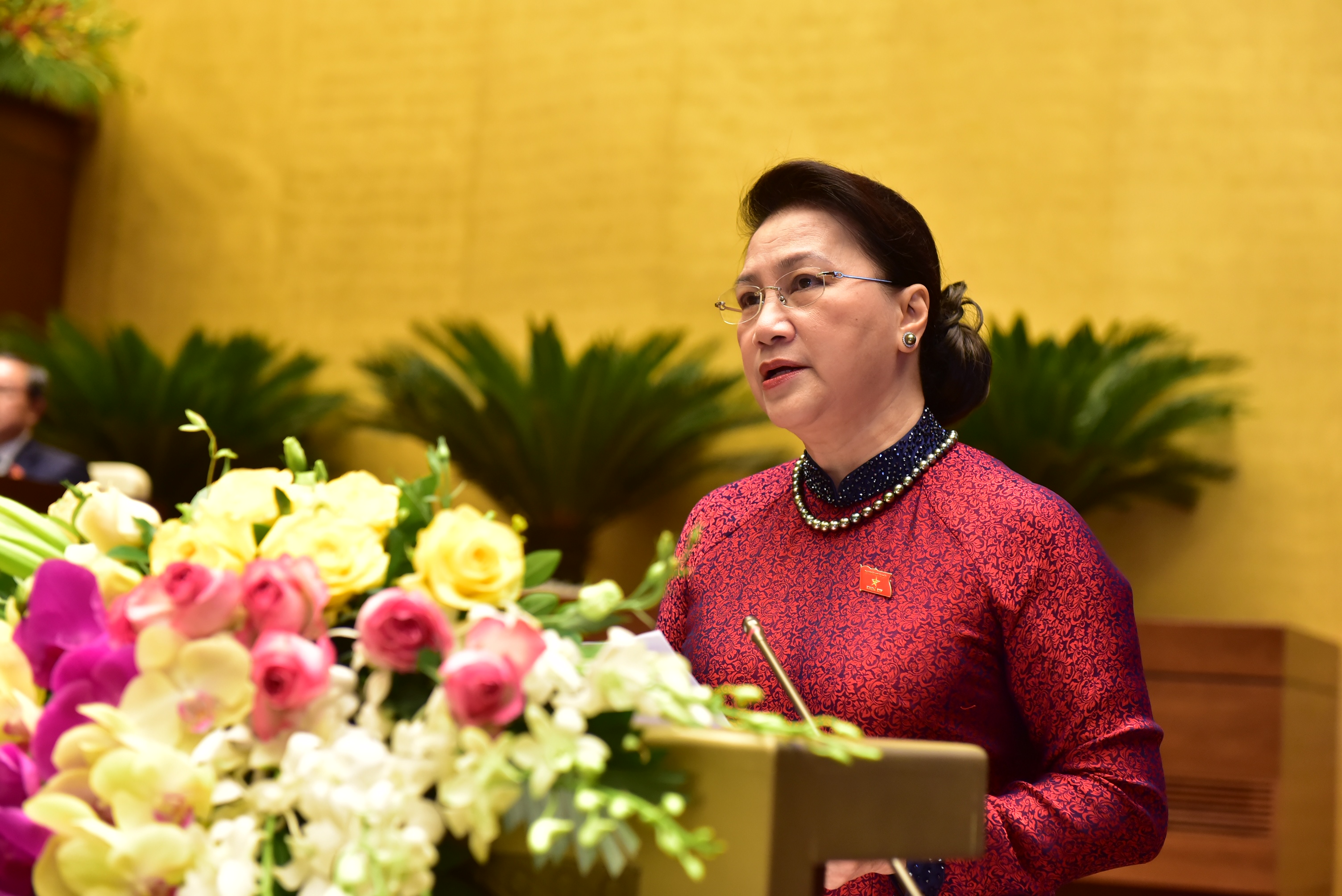 Chủ tịch Quốc hội Nguyễn Thị Kim Ngân phát biểu khai mạc kỳ họp thứ 9 Quốc hội khóa XIV. Ảnh: VGP