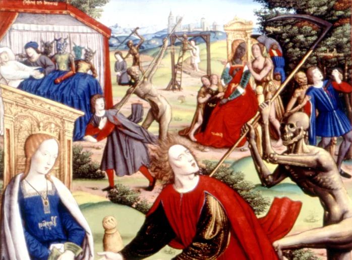 Bức tranh miêu tả những con quỷ đang làm lan truyền dịch bệnh ở Pháp thời Trung Cổ. Ảnh: Getty.