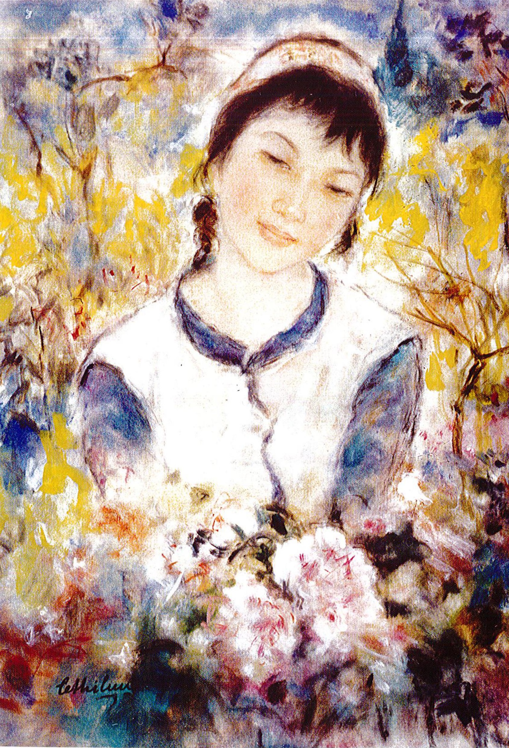 Lê Thị Lựu - Sơn nữ, tranh lụa, 41x33cm, khoảng 1980. Nguồn: Lê Thị Lựu - Ấn tượng hoàng hôn