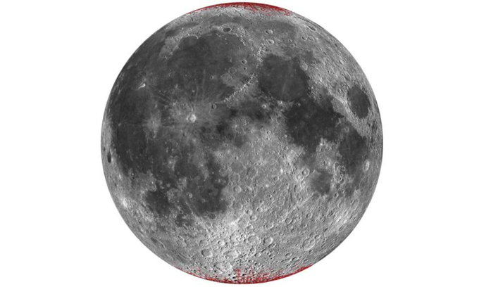 Các nhà khoa học phát hiện hematite (màu đỏ nâu) trên Mặt Trăng. Ảnh: IFL Science.