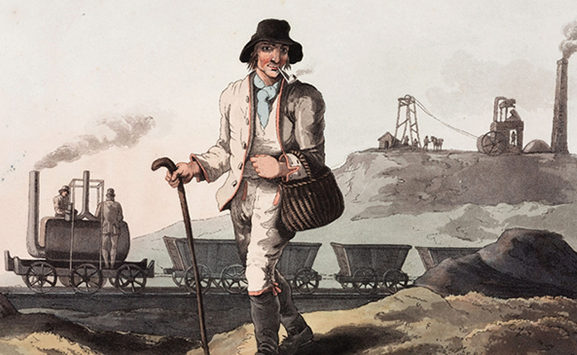 Người thợ mỏ, tranh do George Walker (1814) vẽ, có khắc họa hình ảnh đầu máy Salamanca.