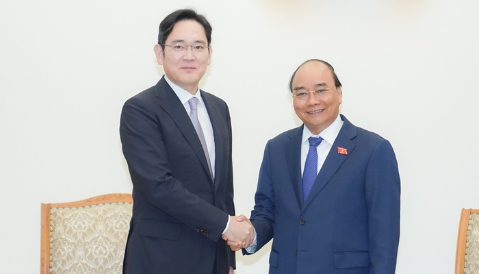 Thủ tướng Nguyễn Xuân Phúc tiếp ông Lee Jae-yong, Phó Chủ tịch Tập đoàn Samsung. Ảnh: VGP.