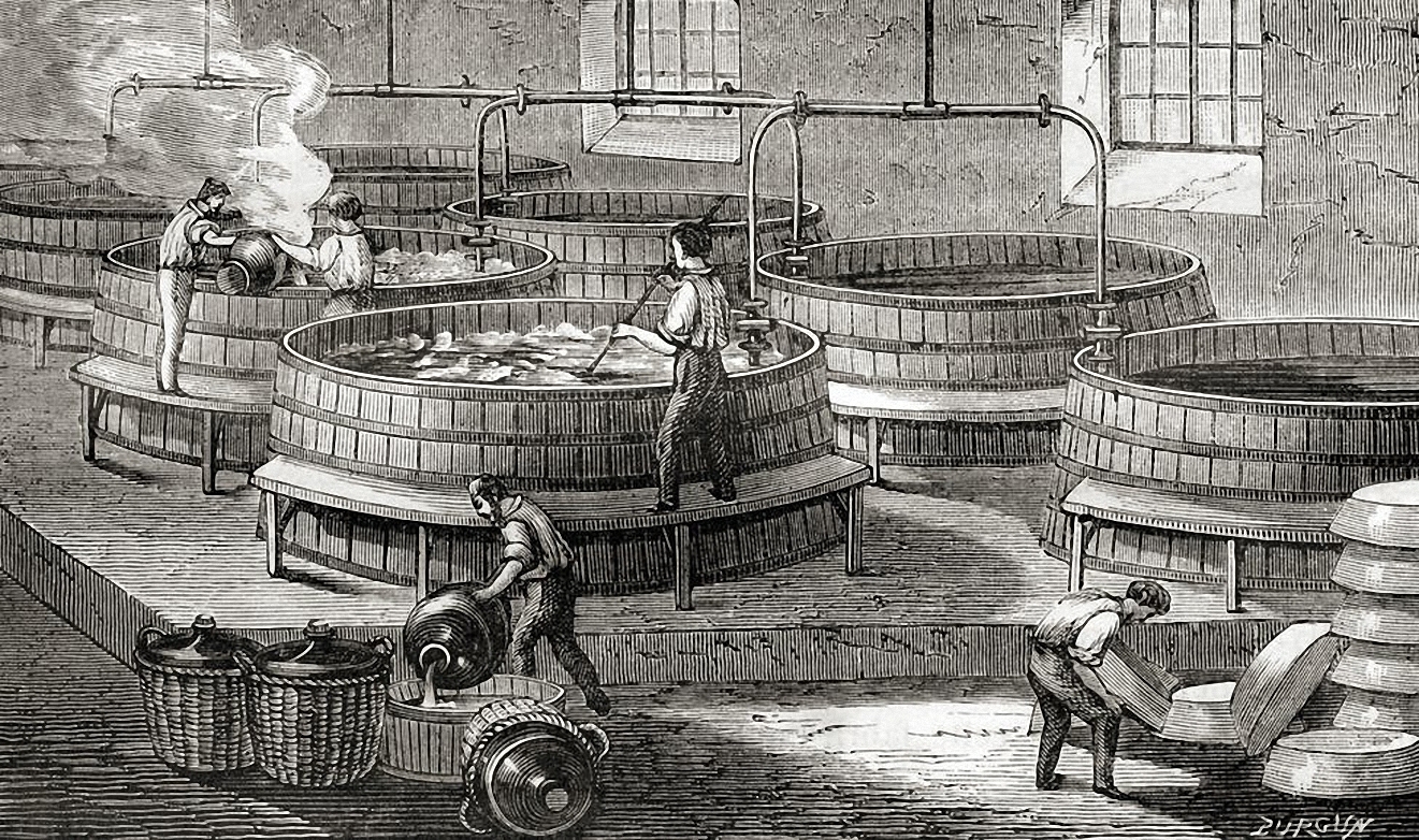 Công nhân trong một nhà máy sản xuất xà phòng ở Pháp vào năm 1870. Ảnh: History.
