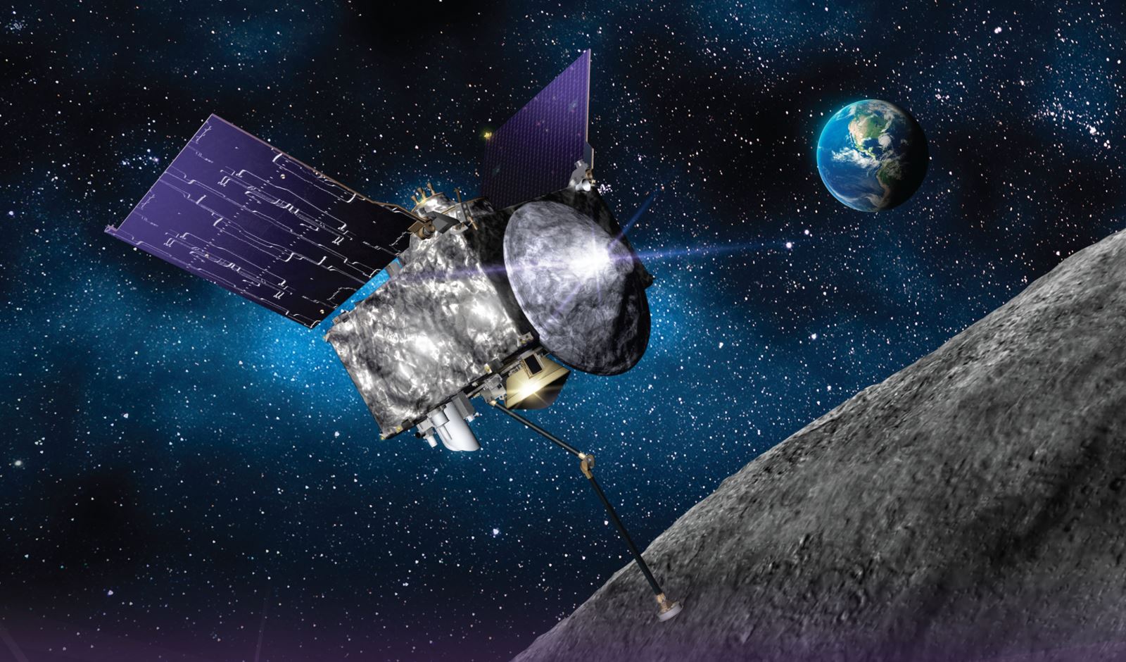 Tàu OSIRIS-Rex thu thập mẫu vật trên tiểu hành tinh Bennu. Ảnh: NASA.