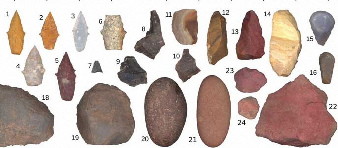 Các công cụ bằng đá được tìm thấy trong mộ của nữ thợ săn. Ảnh: UC Davis.