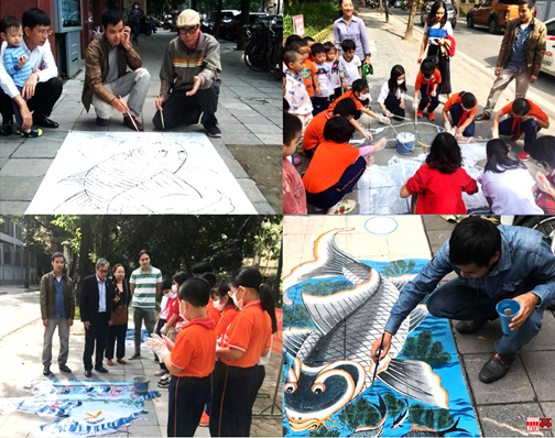 Vẽ mỹ thuật đường phố với sự tham gia của học sinh trường Trần Quốc Toản và Tràng An