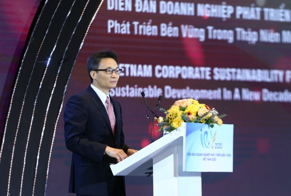 Phó Thủ tướng Vũ Đức Đam phát biểu tại Diễn đàn doanh nghiệp phát triển bền vững Việt Nam 2020 | Ảnh: BTC