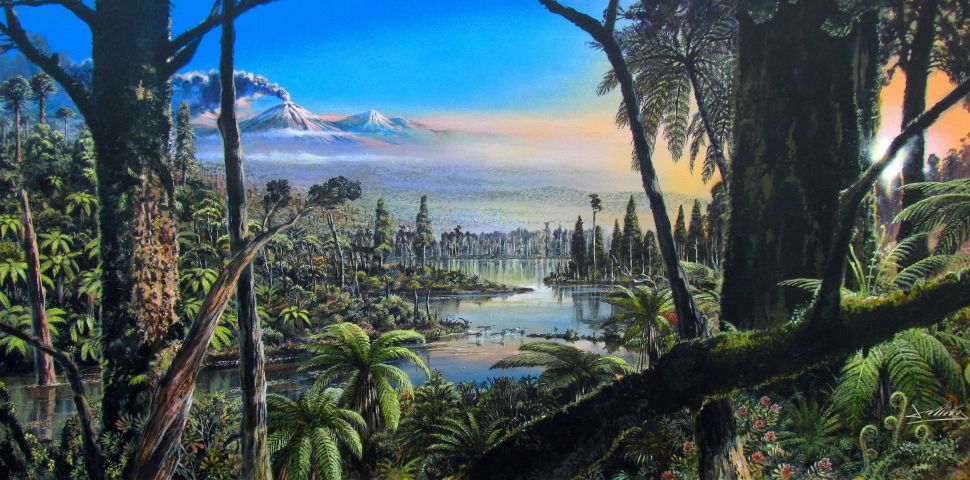 Hình minh họa khu rừng nhiệt đới cổ đại.