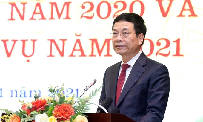 Bộ trưởng Nguyễn Mạnh Hùng phát biểu tại hội nghị. Nguồn: Vnexpress.vn
