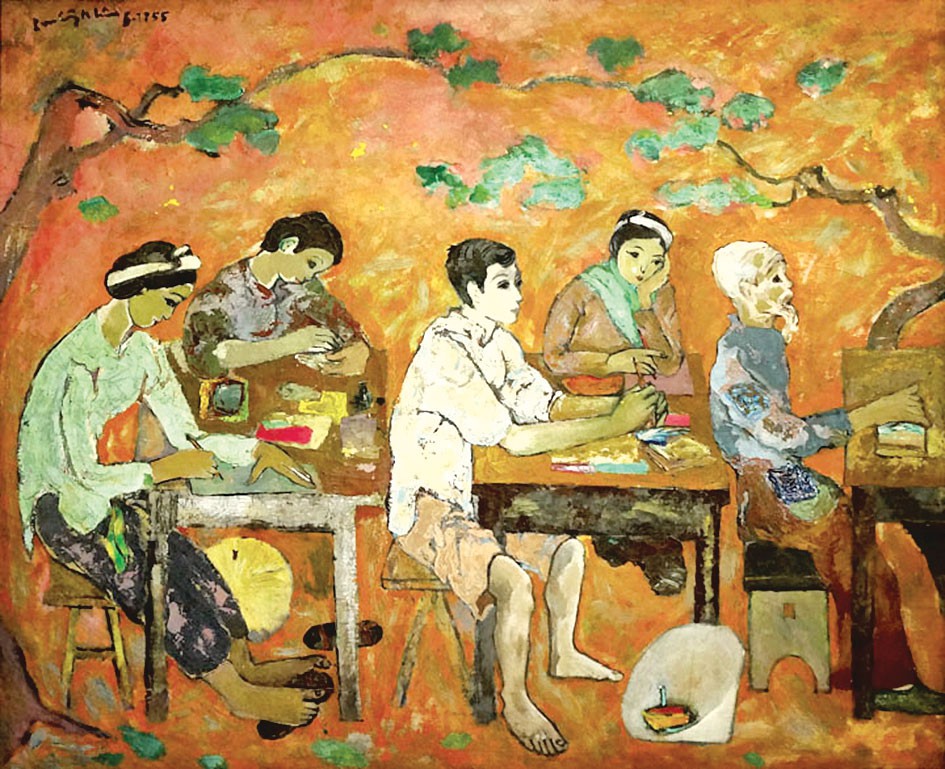 Tác phẩm “Bình dân học vụ” (160x130cm, 1955), sơn dầu trên vải của họa sĩ Lưu Công Nhân.