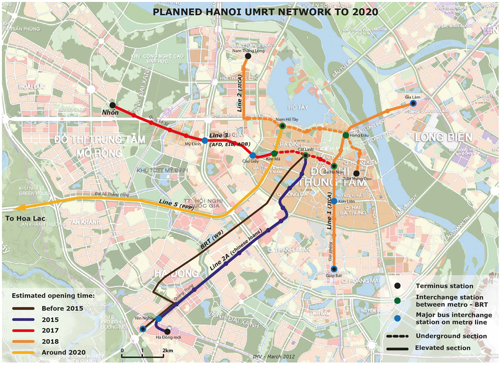 Kế hoạch phát triển hệ thống giao thông công cộng của Hà Nội | Nguồn: CODAUTU, 2012