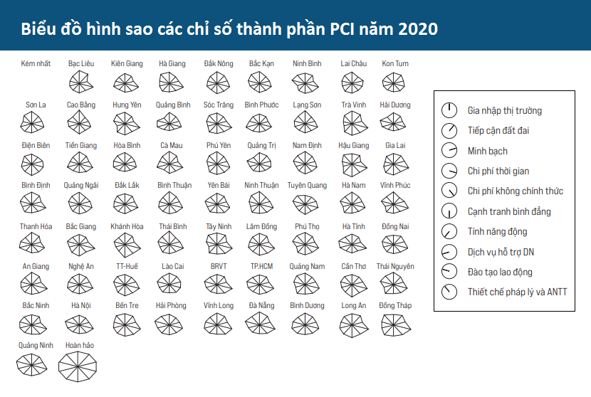 Biểu đồ các thành phần đặc trưng của PCI với 63 tỉnh thành phố | Nguồn: Báo cáo PCI 2020