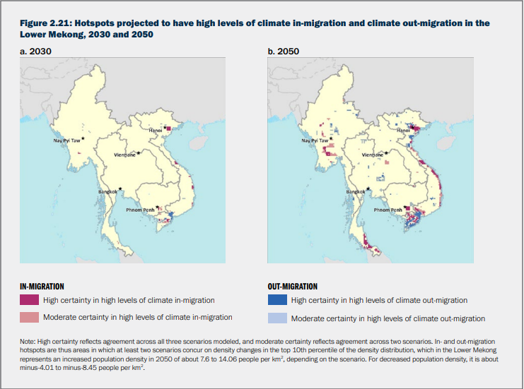  Dự đoán các điểm nóng về di cư do biến đổi khí hậu tại Việt Nam đến năm 2030 và 2050 | Nguồn: Báo cáo Groundswell 2021