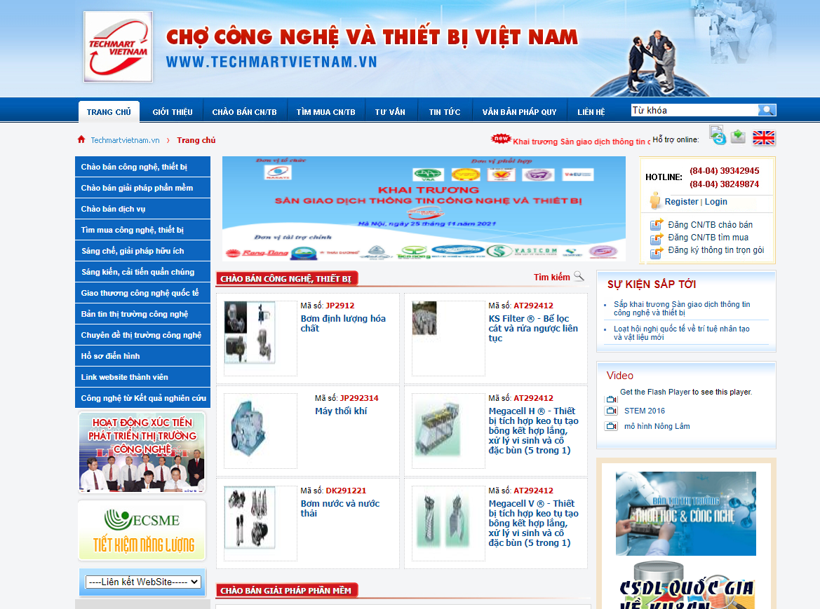 Giao diện Chợ công nghệ và thiết bị Việt Nam - Techmart. Ảnh chụp màn hình. 