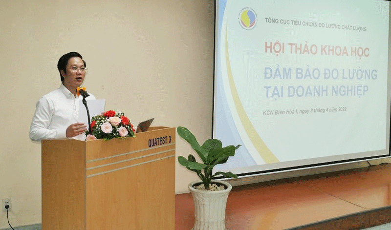 Ông Hà Minh Hiệp, Phó tổng cục trưởng Phụ trách Tổng cục TCĐLCL phát biểu tại hội thảo khoa học với chủ đề “Đảm bảo đo lường tại doanh nghiệp”.