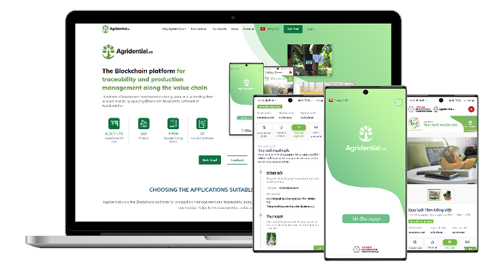Giao diện ứng dụng Agridential.vn thể hiện ở bản web và bản mobile