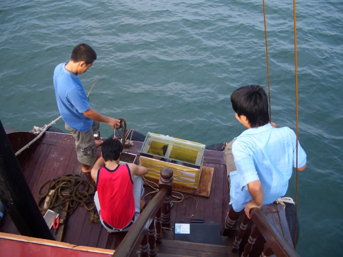 Các nhà khoa học thực hiện thí nghiệm khuếch tán tại Vịnh Hạ Long – Bái Tử Long. Ảnh: NVCC