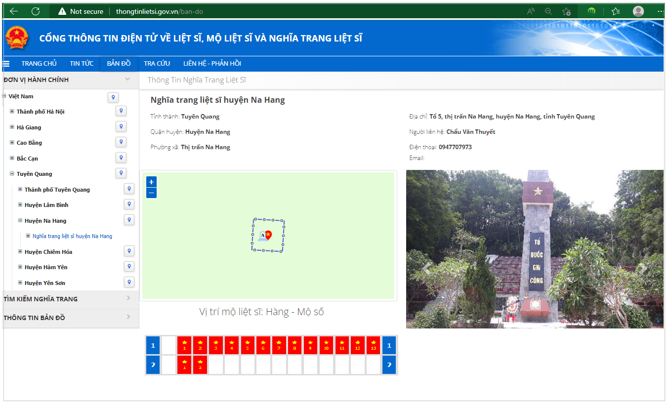 Tra cứu bản đồ một nghĩa trang liệt sĩ ở Tuyên Quang | Ảnh chụp màn hình ngày 27/07/2022