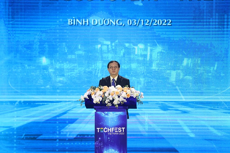 Bộ trưởng Bộ KH&CN Huỳnh Thành Đạt phát biểu tại sự kiện Techfest 2022. Nguồn:BTC
