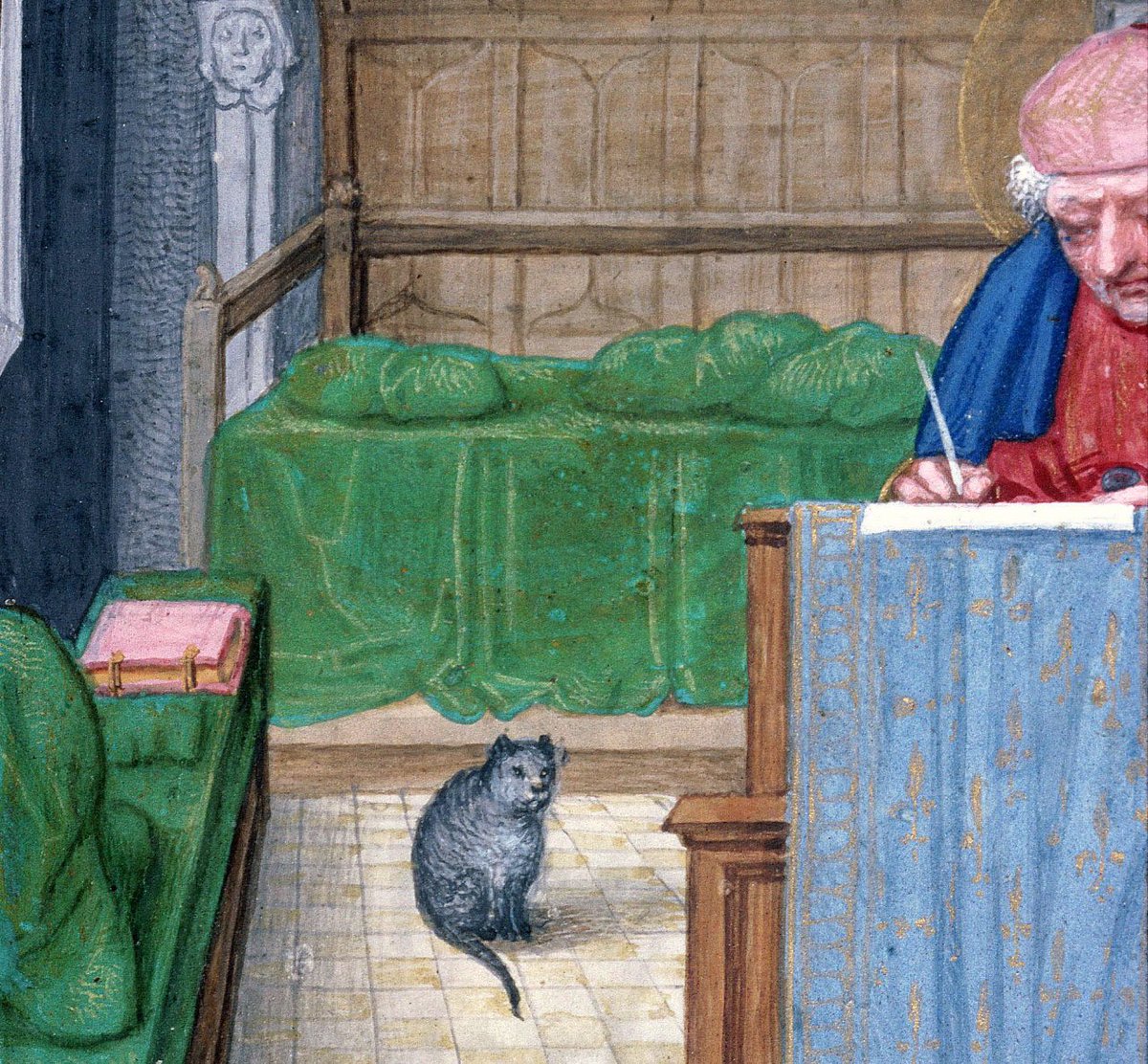 St Matthew and his cat, Bruges, c. 1500. [Rouen bibliotheque municipale. Manuscript 3028, Folio 63r]